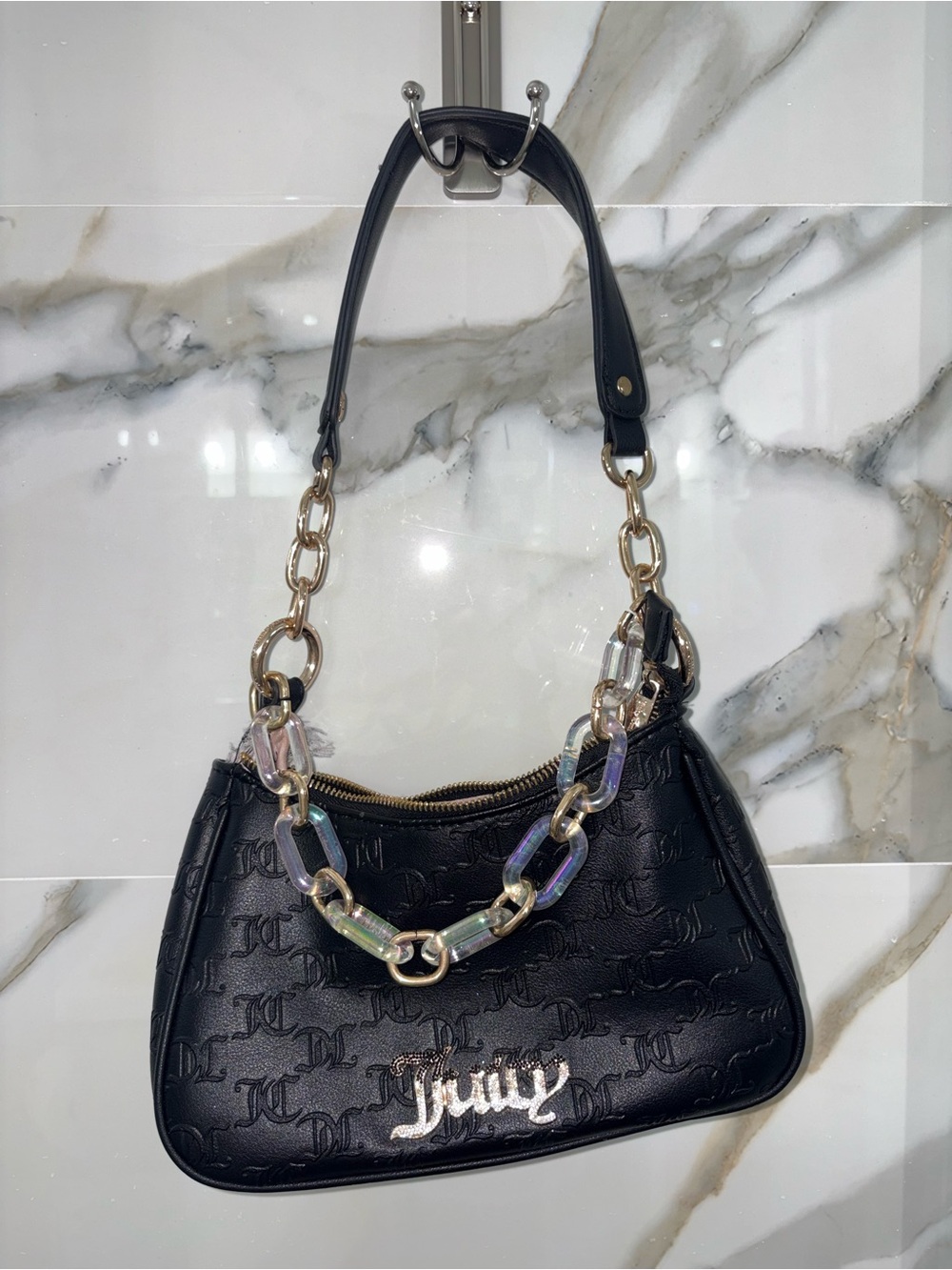 Black Juicy Couture Iridescent Chain-Handle Shoulder Purse